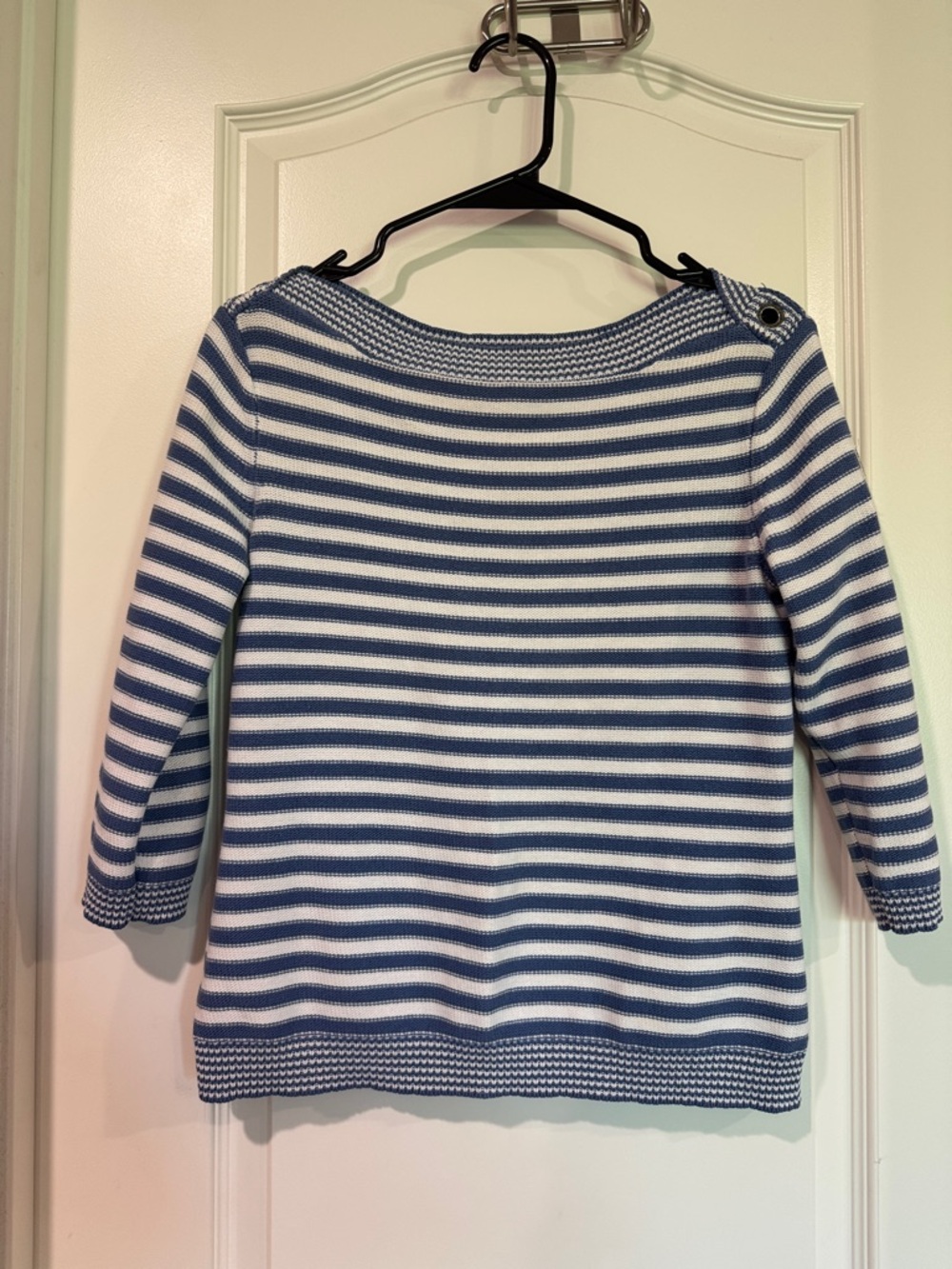 Ralph Lauren Blue and White Striped Off-the-Shoulder Sweater / AA15